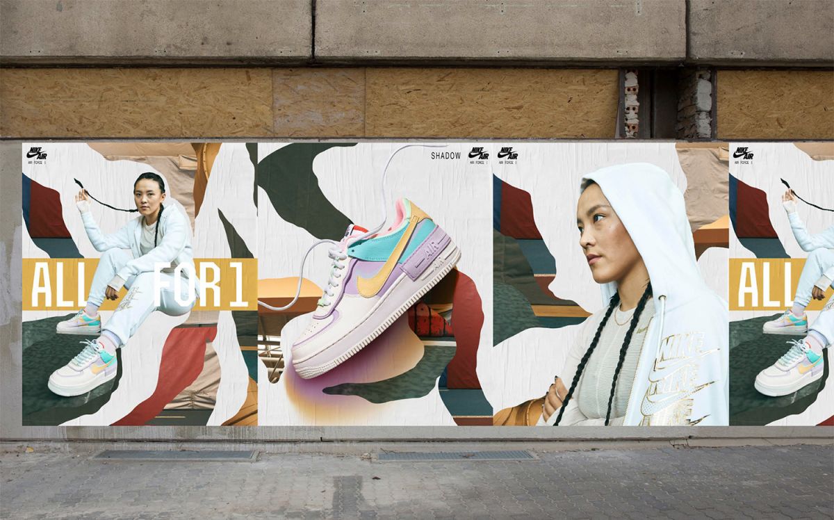 Collaged Poster Designs Nike AF1 “All for 1” Colourway Hort Berlin, for Nike Shanghai 2019